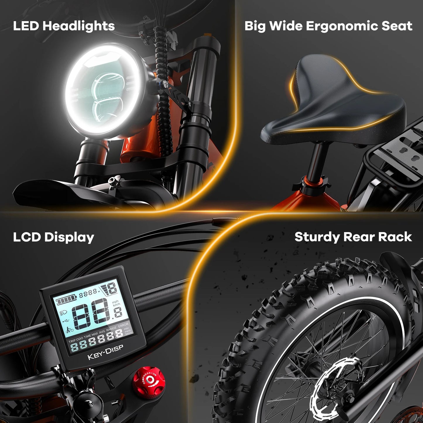 1000W(Peak 2000W)Folding Electric Bike for Adults,35MPH 100Mile,48V 25Ah Removable Battery