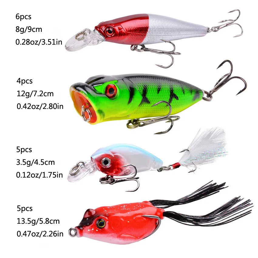 Fishing Lure Kit Soft and Hard Bait Set Gear Layer Frog Minnow Metal Jig Spoon Bait