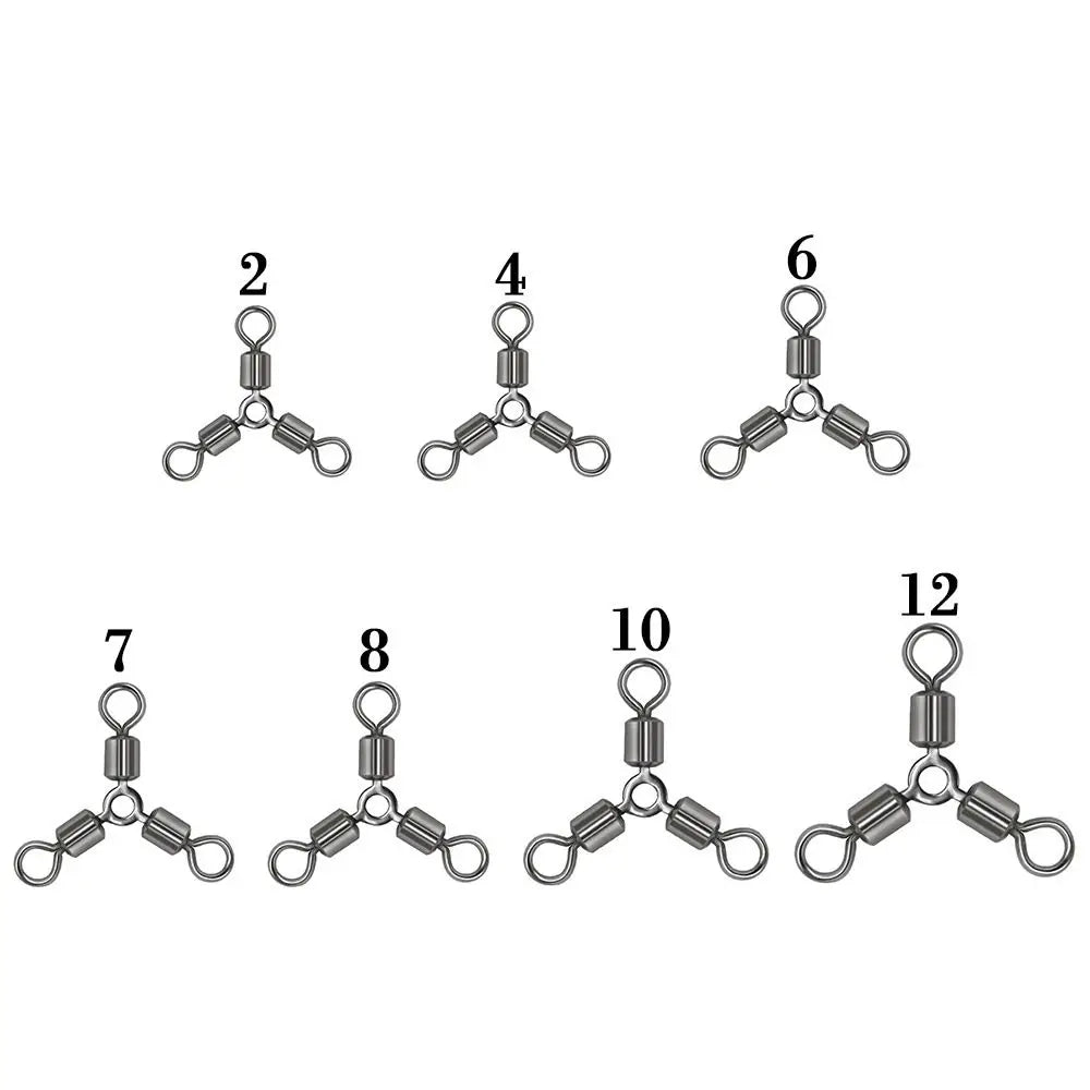 20Pcs/Lot Durable Stainless Steel Fishing Rolling Swivels Connector 3 Way Solid Rings