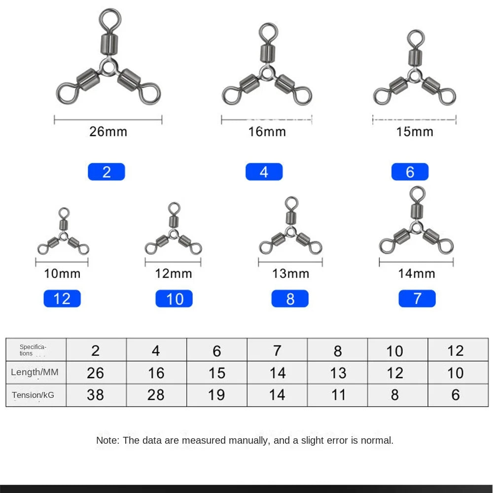 20Pcs/Lot Durable Stainless Steel Fishing Rolling Swivels Connector 3 Way Solid Rings