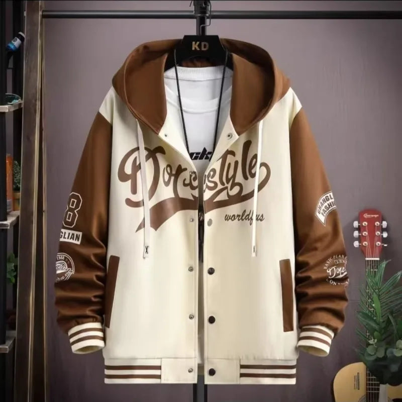 Men's Hooded Baseball Jersey   High Street Fashion Men's Clothing High Quality Coat