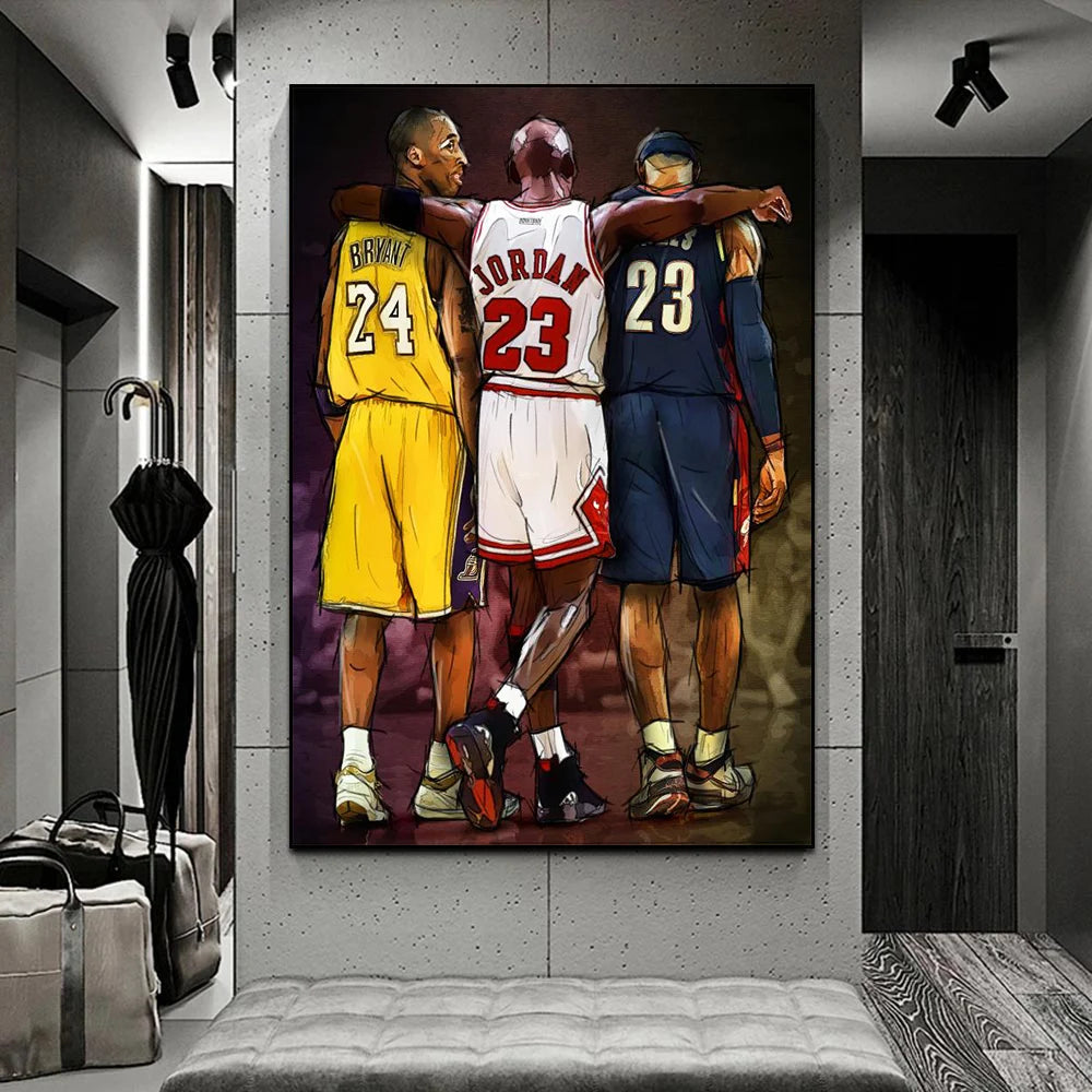 World Basketball Celebrities Wall Art Poster Dunk Mural Modern Home Decor Canvas