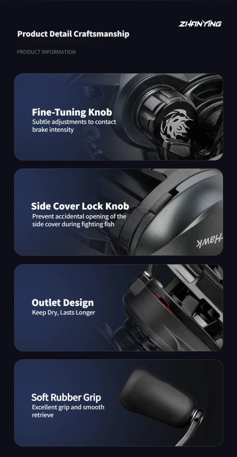 ThunderHawk Baitcasting Reel 7.0:1 Gear Ratio 4.5kg Max Drag Saltwater