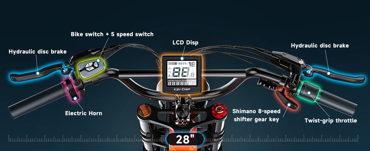 1000W(Peak 2000W)Folding Electric Bike for Adults,35MPH 100Mile,48V 25Ah Removable Battery
